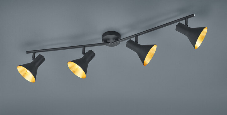 Retrofit Deckenlampe mit 4 Spots Nina 84x21x11cm schwarz /goldfarbig Metall