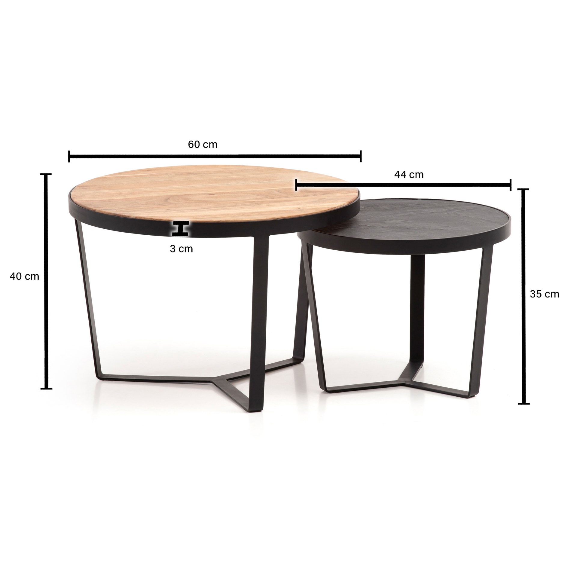 Couchtisch 2er Set 60x40x60 cm Metall/Massivholz Akazie/MDF