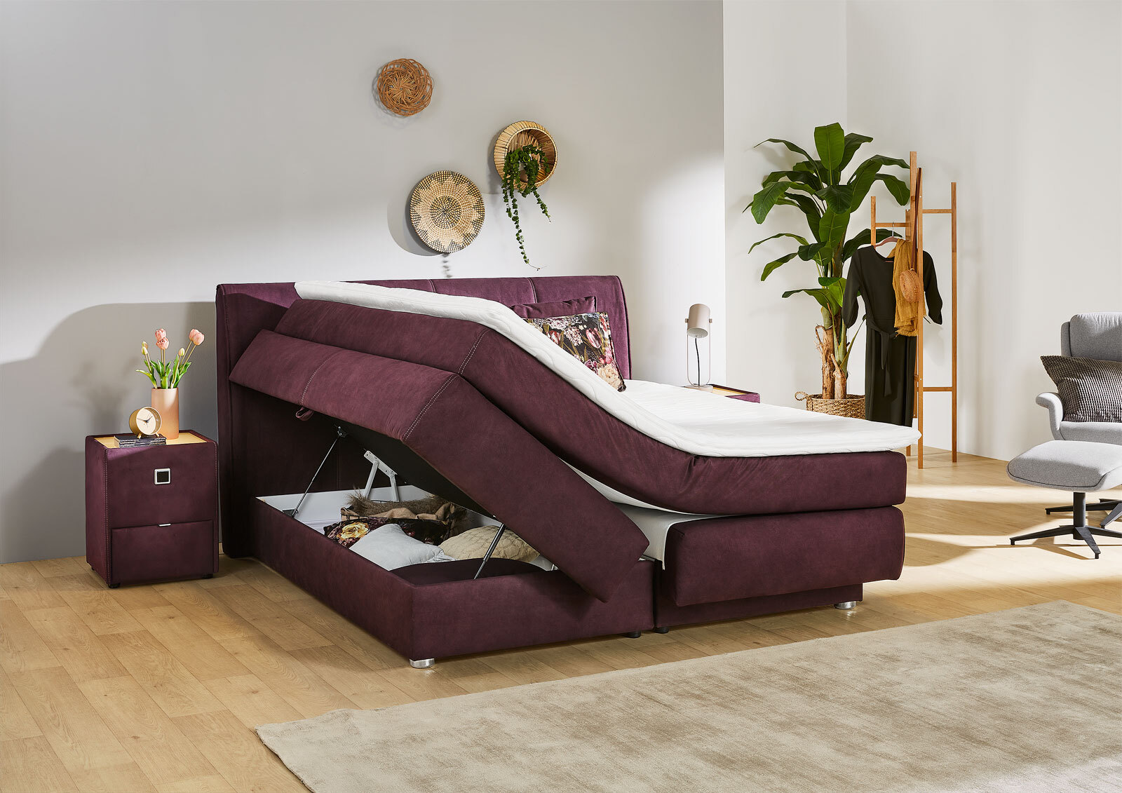 Boxspringbett Carla Mix Aubergine 180x200 cm