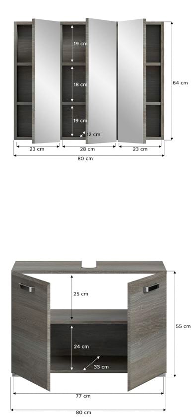 Bad-Spiegelschrank Silver 2-teilig grau B/H/T 80x185x37 cm