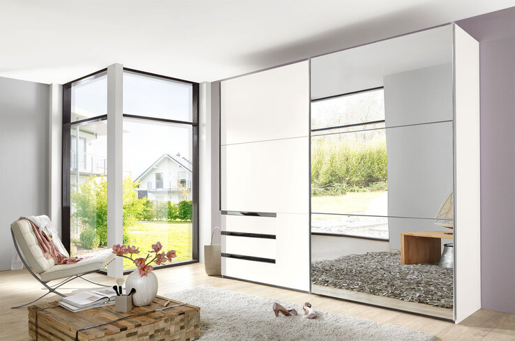 Schwebetürenschrank Level 36 A 200 x 216 cm weiß/ Spiegel