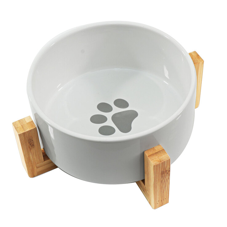 Futterschale auf Holz-Fuß weiß 25 cm