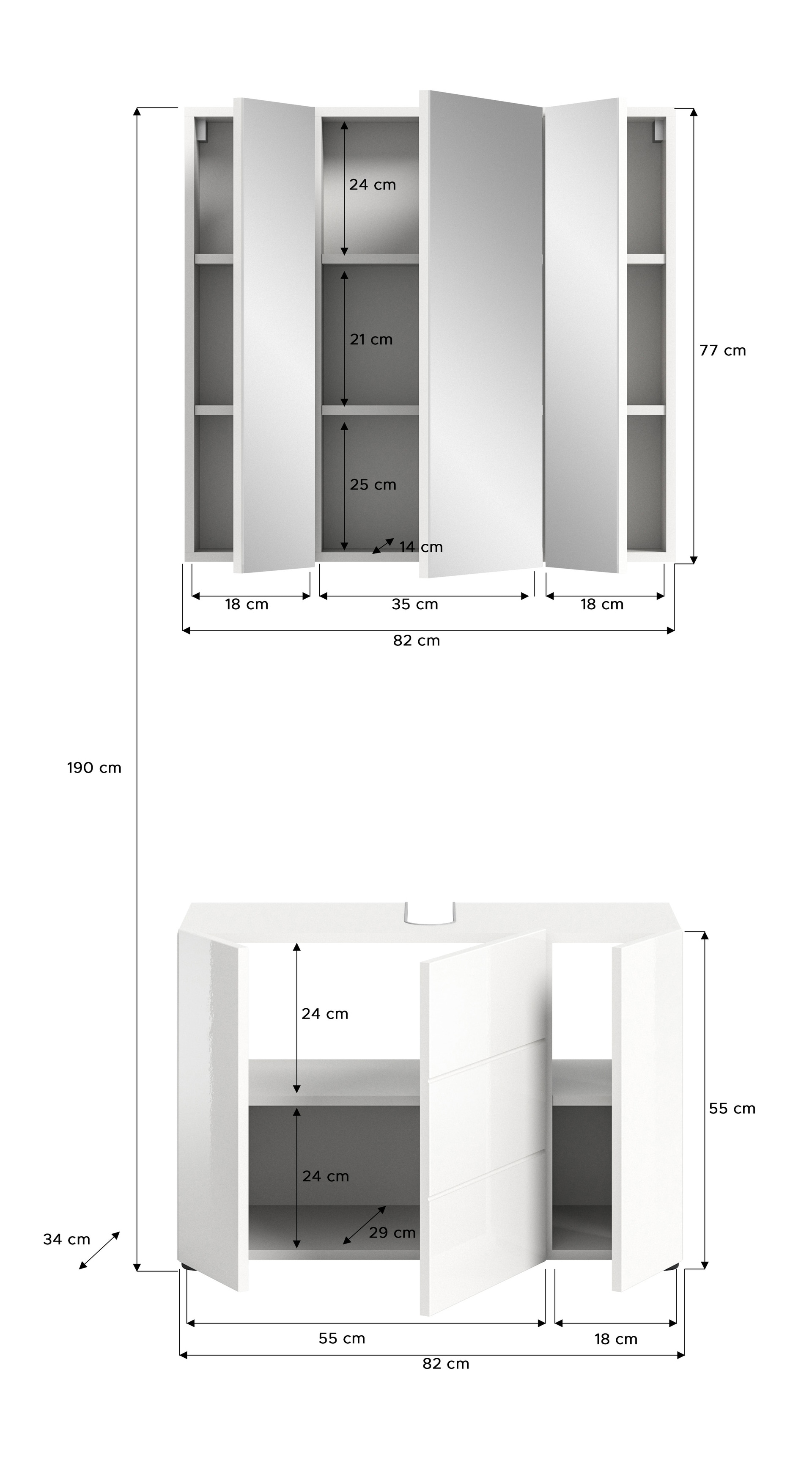 Badkombination inkl. Beleuchtung Vira weiß Hochglanz B/H/T 82x190x34 cm