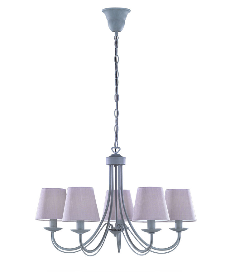 Retrofit Kronleuchter Cortez betongrau 5-flg 70cm 150cm Stoffschirm grau Metall