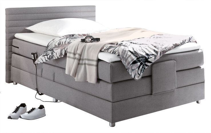 Motorboxspringbett Carmen Stoffbezug Grau ca. 120 x 200 cm