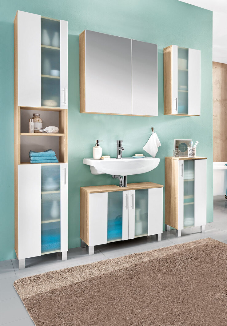 Spiegelschrank Porto Weiß/Eiche sägerau Nachbildung ca. 65 x 70 x 21 cm
