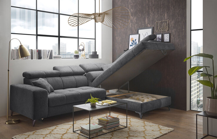 Ecksofa Sydney 282x86-105x198 grau Garnitur inkl. Kissen