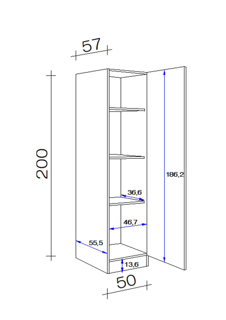 Geschirrschrank Nano Braun 50 x 200 x 57 cm