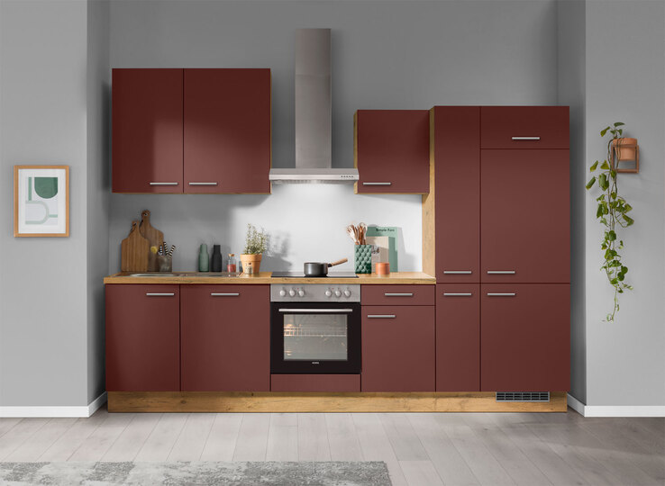 Winkelküche Cranberry/Eiche Vintage Nachbildung