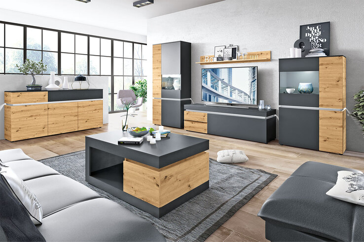 Sideboard Luci Eiche Artisan Nachbildung/Grau 180,5 x 90 x 40 cm