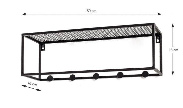 Wandgarderobe Leicester 5 Schwarz Metall 50 x 16 cm
