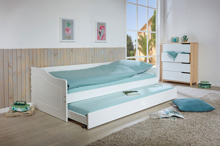 Stauraum-/Funktionsbett Lorenz 90 x 200 cm Kiefer massiv weiß lackiert