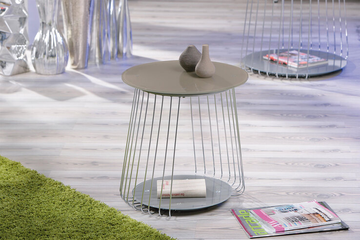 Couchtisch Elias Cappuccino/Metall Silberfarbig 50 x 50 x 50 cm