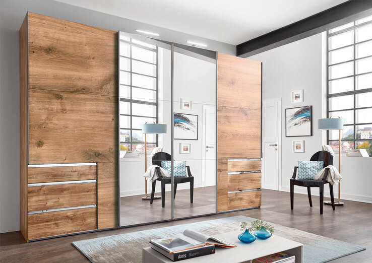 Schwebetürenschrank Level 36 A Syncro-Technik 350 x 236 cm braun/ Spiegel
