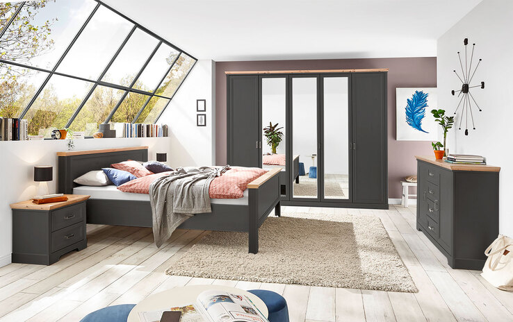 Bett Jasmin 180 x 200 cm Graphit / Abs. Artisan Eiche