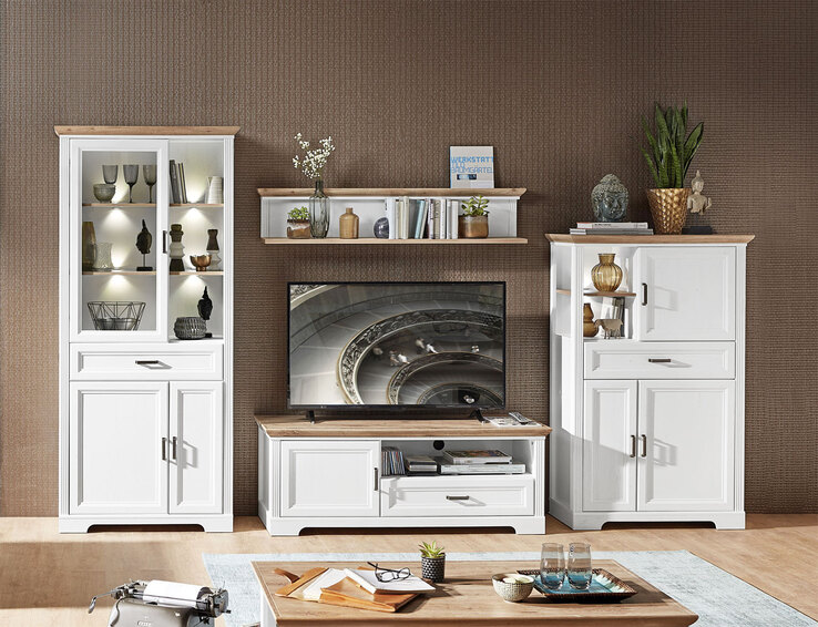 Highboard Jasmin Pinie-Optik hell /Artisan Eiche-Optik 93 x 150 x 42 cm