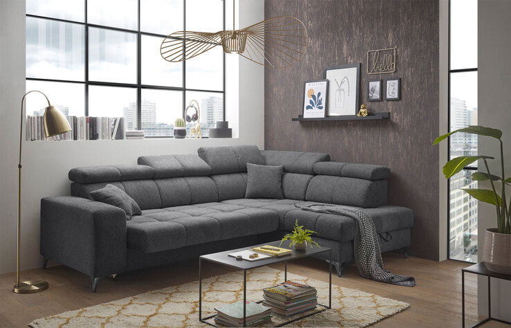 Ecksofa Sydney 282x86-105x198 grau Garnitur inkl. Kissen