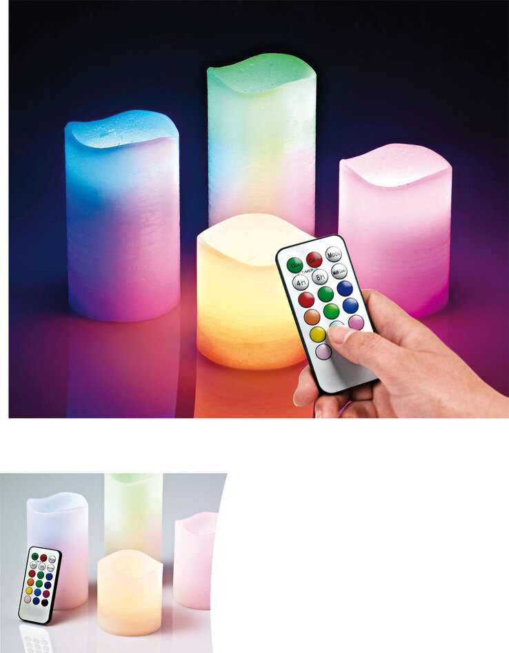 4er Set LED-Kerzen + Fernbedienung Wachs/Kunststoff