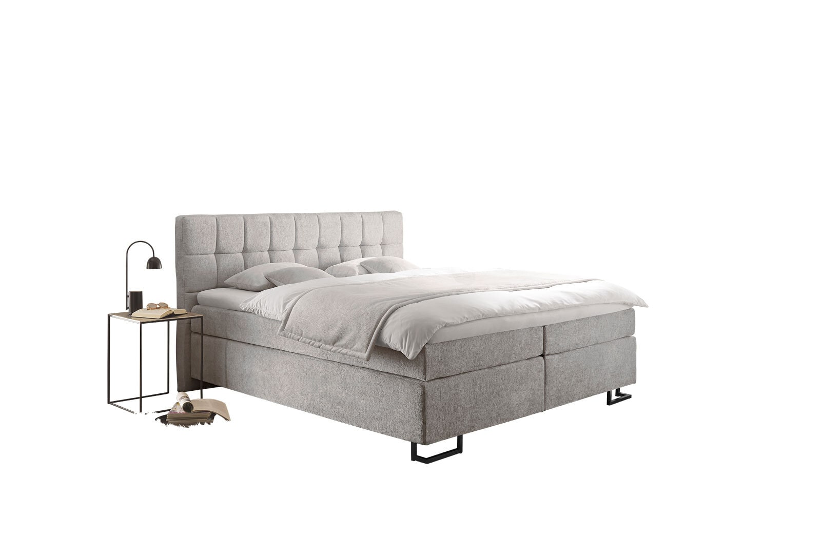 Boxspringbett Nizza Teddy Stoff Hellgrau 180x200 cm