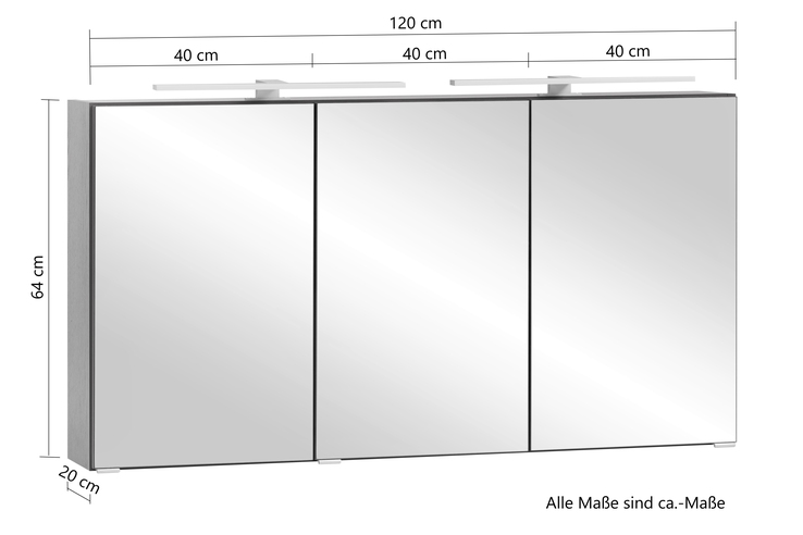Spiegelschrank BRÜGGE Wotaneiche B/H/T 120x64x20cm
