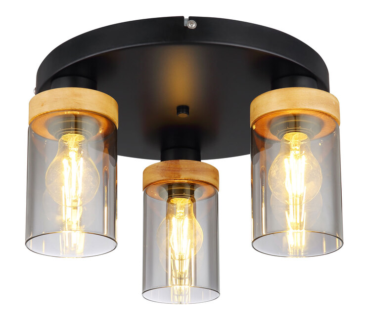 GLOBO Retrofit Deckenlampe Finca 39x21 cm schwarz/Holz