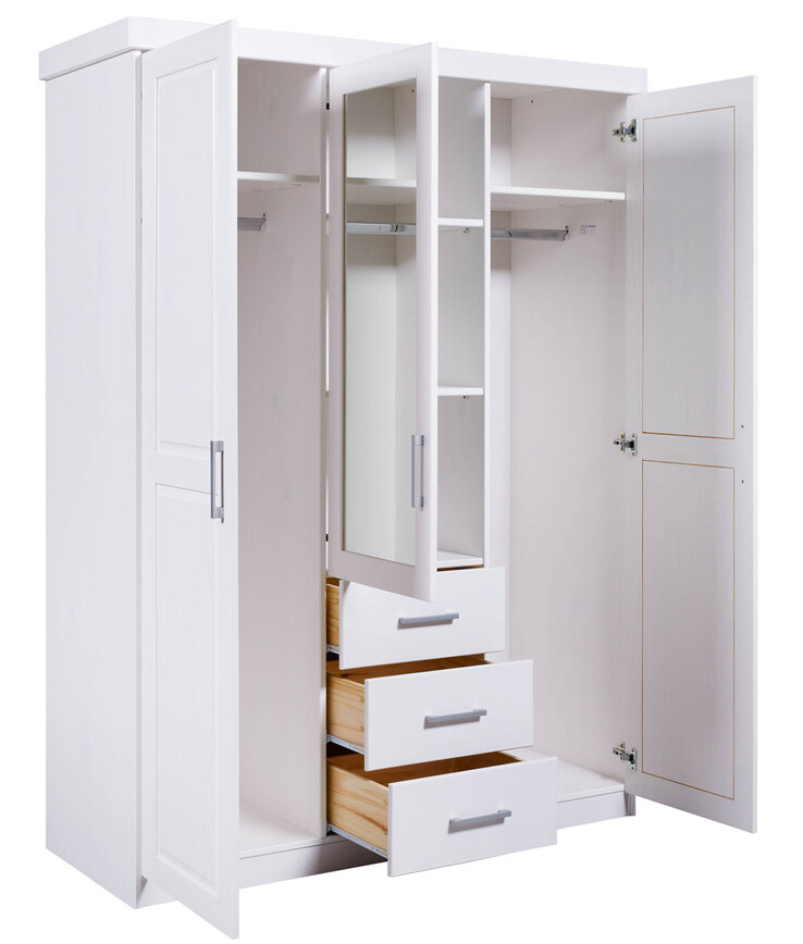 Drehtürenschrank Thilo 140 x 190 cm Kiefer massiv weiß lackiert