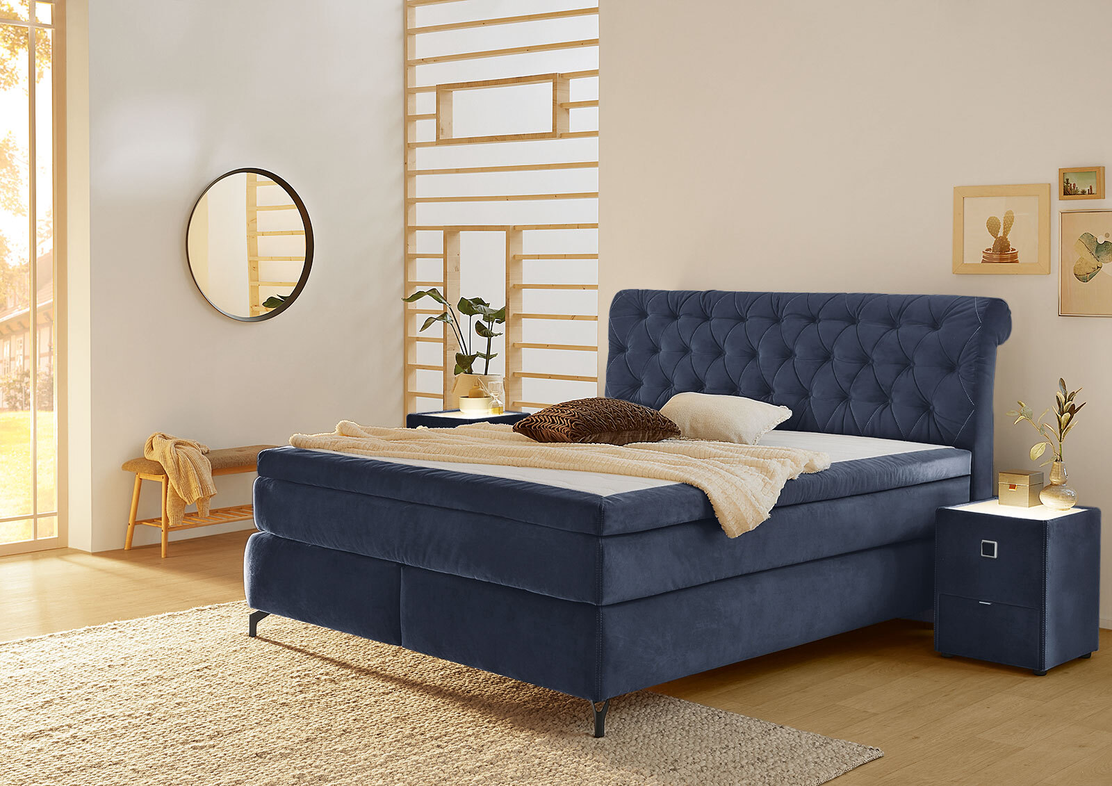 Boxspringbett Scarlett Mix Stoffbezug Blau ca. 180 x 200 cm