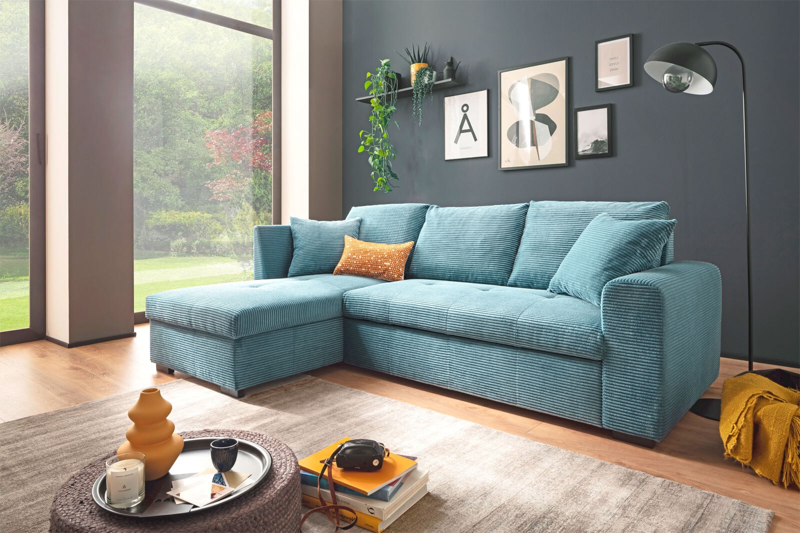 Ecksofa Lukas 239x90x158 cm Cord Bezug lagoon