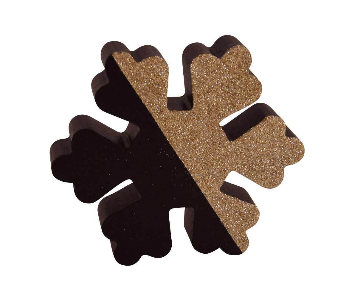 Weihnachten Deko Objekt Schneeflocke schwarz goldfarbig 13x2cm 13cm Holznachbildung