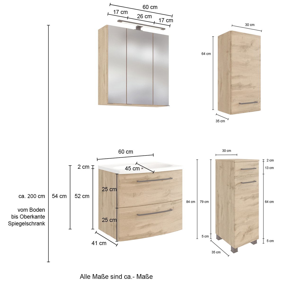 Badkombination Limburg braun B/H/T 90x200x45 cm 