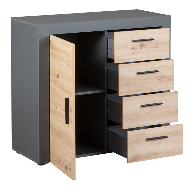 Kommode Roland 1T4S grau/braun 94x86x40 cm