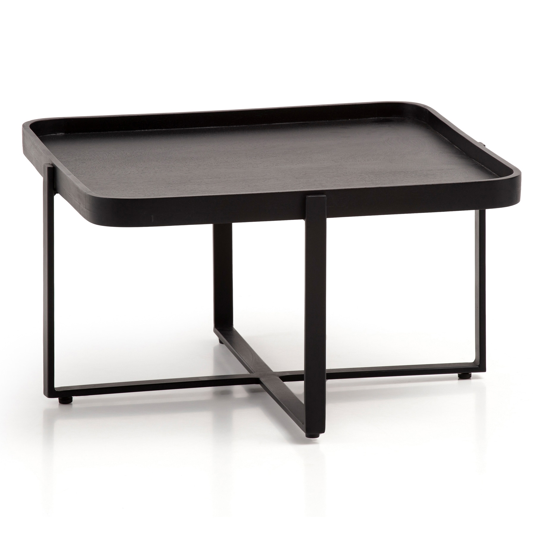 Couchtisch 65x35x65 cm Metall/Massivholz Mango schwarz