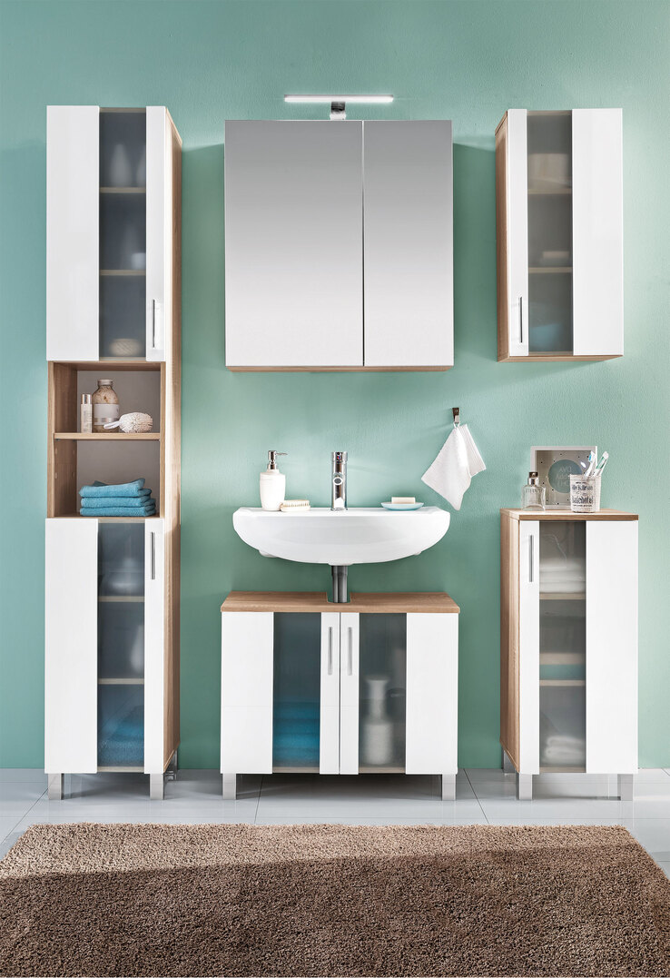 Spiegelschrank Porto Weiß/Eiche sägerau Nachbildung ca. 65 x 70 x 21 cm