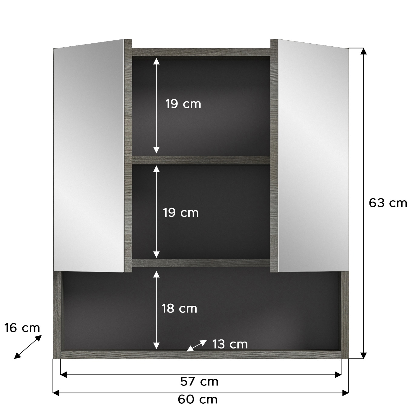 Spiegelschrank Silver grau B/H/T B/H/T 60x63x16 cm