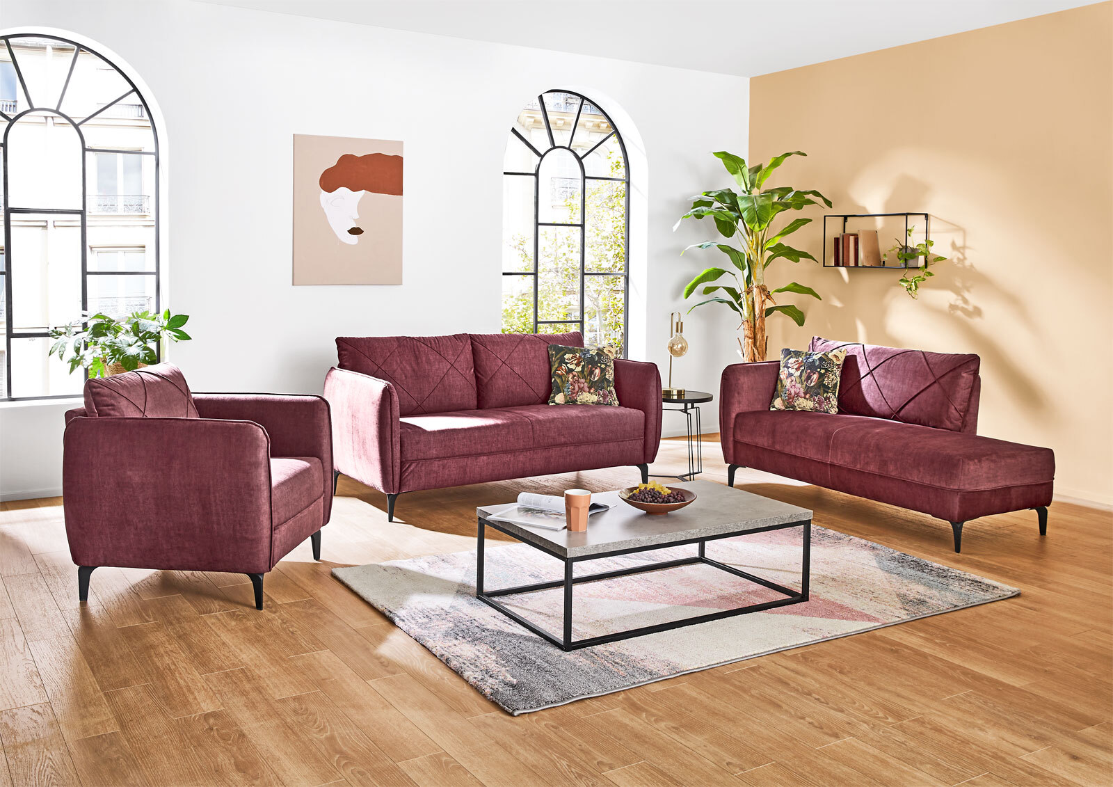  Hocker NOVARA Stoffbezug Aubergine