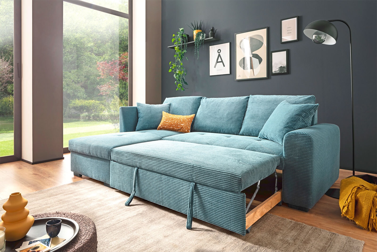 Ecksofa Lukas 239x90x158 cm Cord Bezug lagoon