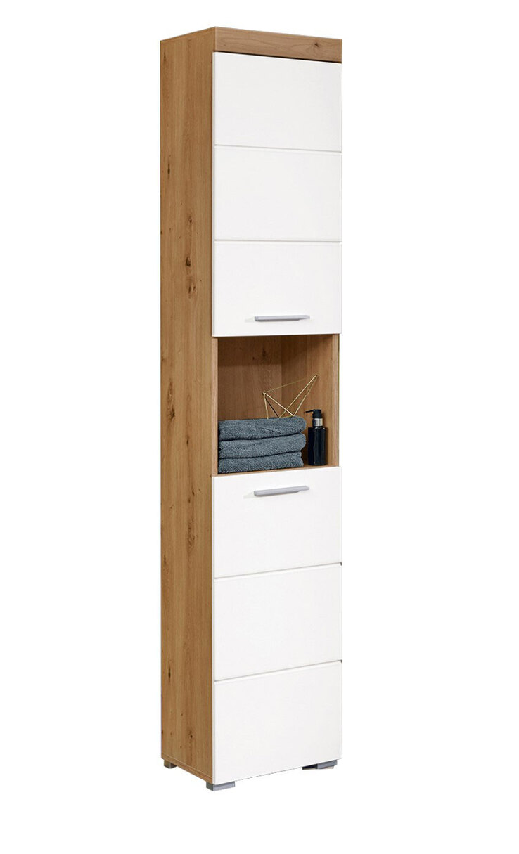 Hochschrank Amanda Weiß Hochglanz/Asteiche Nachbildung 37 x 190 x 31 cm 