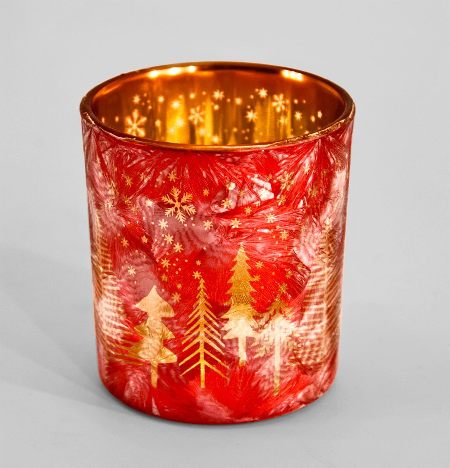 Weihnachten Windlicht Landschaft rot goldfarbig 7,5cm 8cm Glas