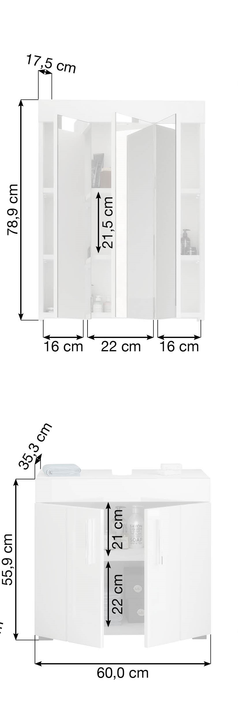 Badkombination Snow weiß 2-teilig B/H/T 60x190x35 cm