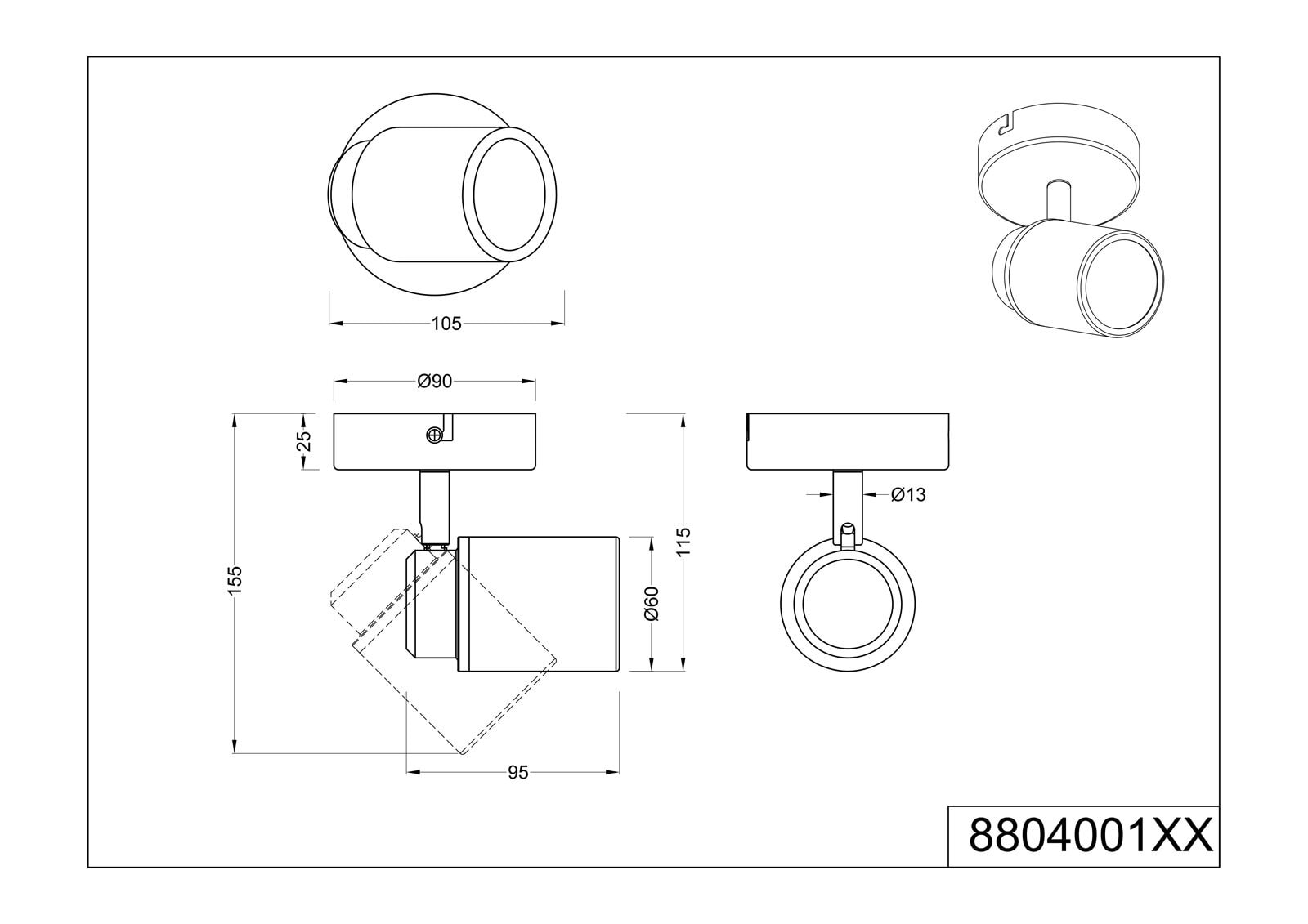 Angelo Strahler schwarz 880400132, B/H/T: 10,5/15,5/9 cm, Metall 