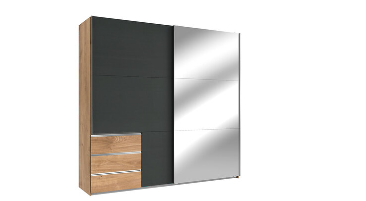 Schwebetürenschrank Level 36 A 200 x 216 cm braun/ graphit/ Spiegel