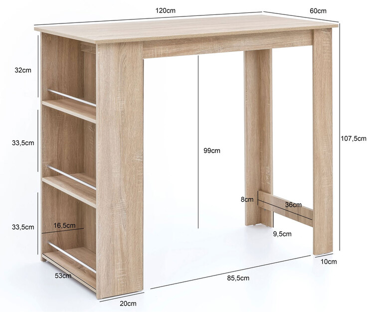 Bartisch Sorigao 120 x 107,5 cm Eiche Sonoma
