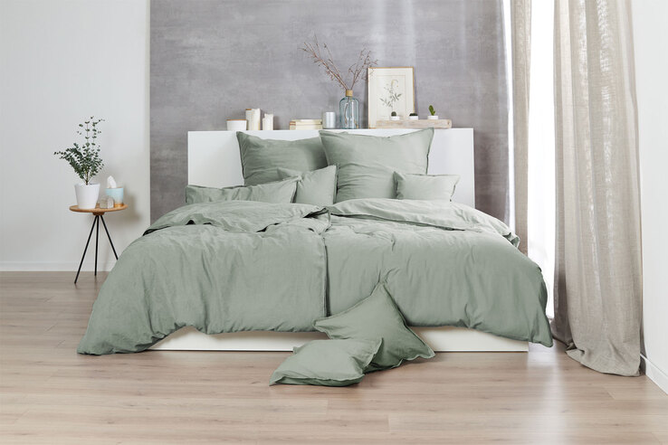 Hahn Renforcé-Bettwäsche Stonewashed 155 x 220 cm olive