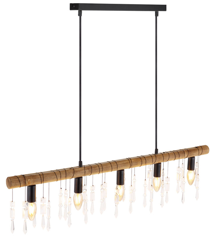 KIRA I Pendellampe schwarz 15532-5H, B/H/T: 90 x 120 x 6 cm, Glas, Metall, Holz
