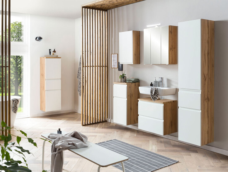 Spiegelschrank Gent weiß/braun B/H/T 60x64x20 cm