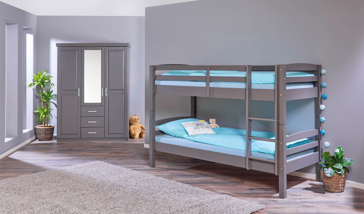 Etagenbett Neo 90 x 200 cm Kiefer massiv grau lackiert