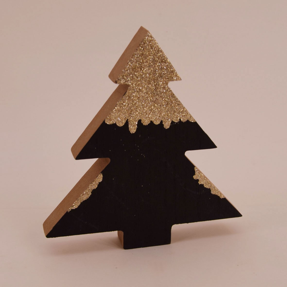 Weihnachten Deko Objekt Tanne schwarz goldfarbig 14x2cm 15cm Holz