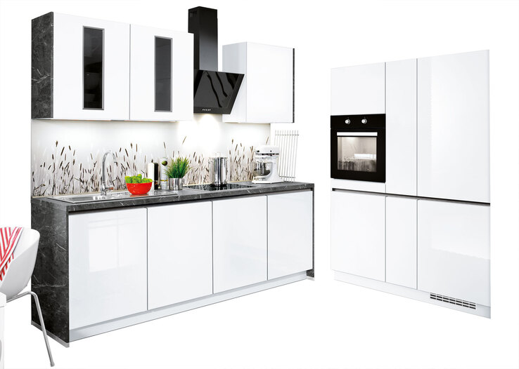 Küche UV-Lack weiß Hochglanz ca. 245 +150 cm