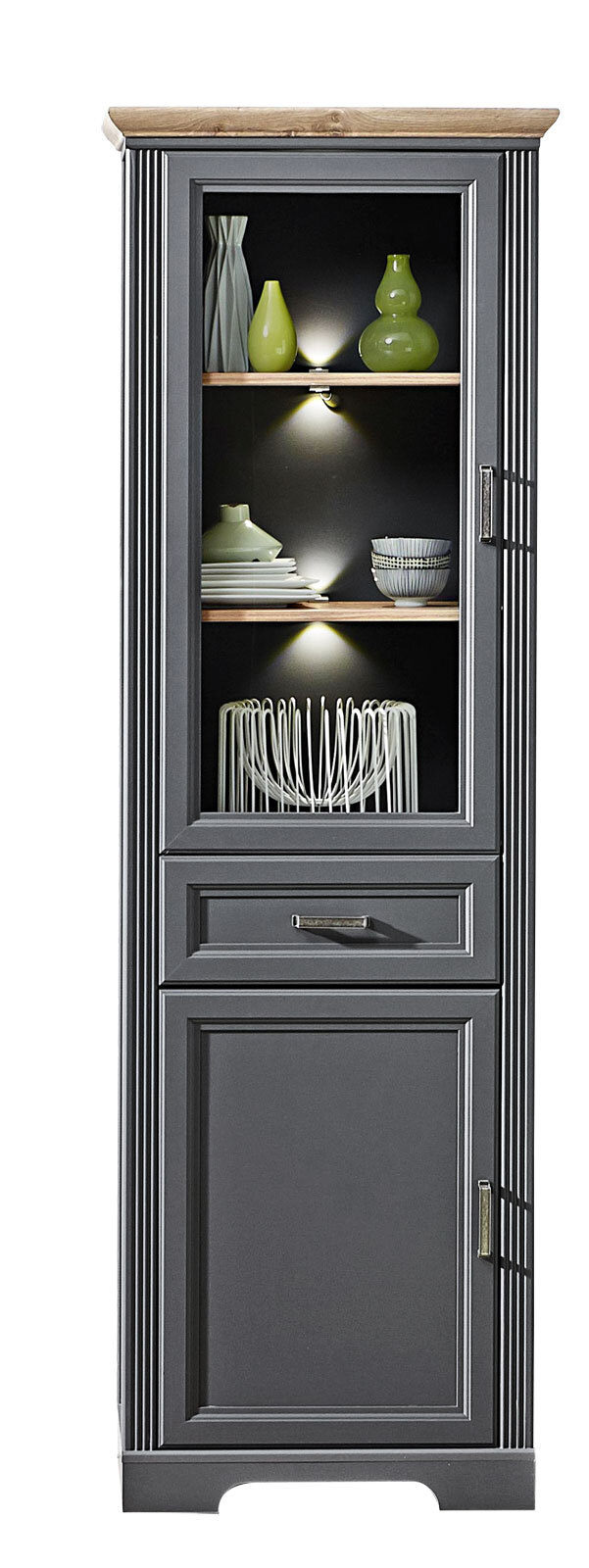 Vitrine Jasmin Graphit/Artisan Eiche-Optik 66x204x42 cm