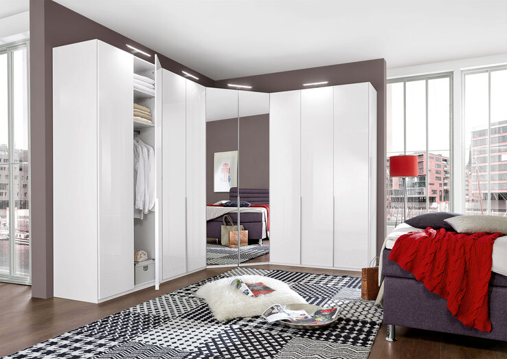 Begehbarer Eckschrank Mailand D weiß/ Spiegeltüren
